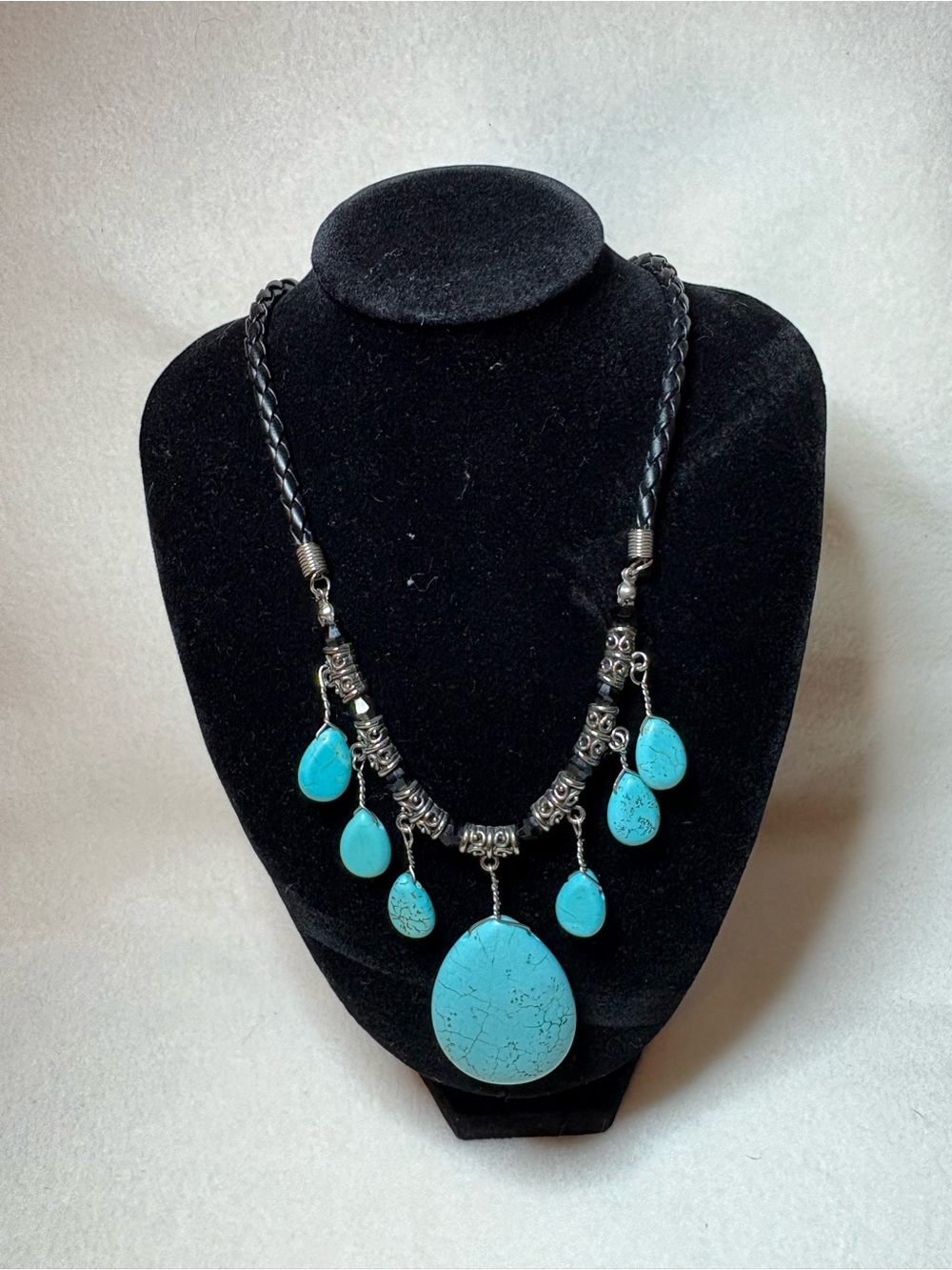 Authentic Turquoise Teardrop Pendant Necklace - Blue Statement Necklace